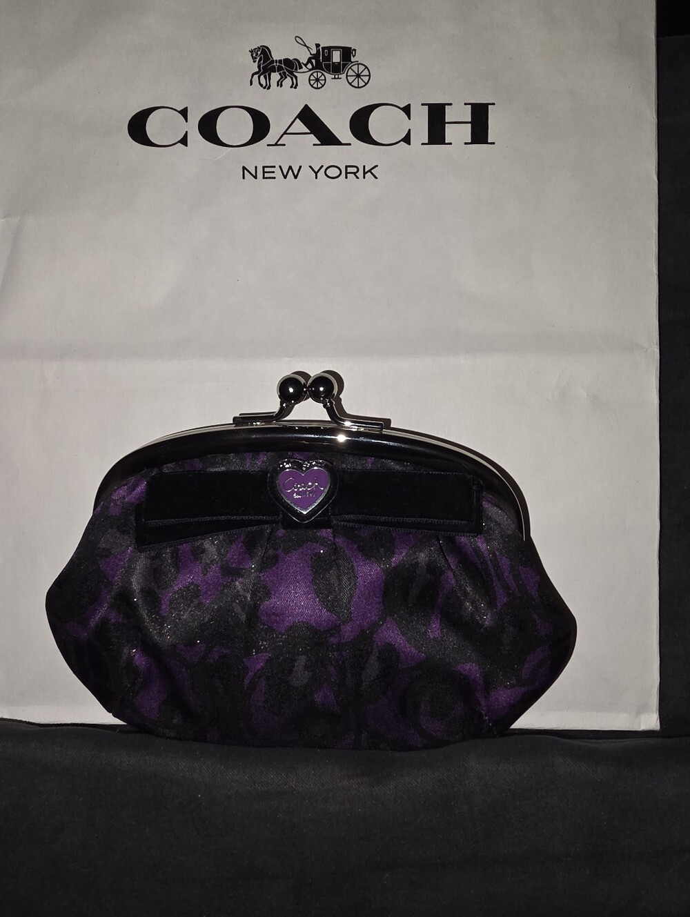 Y2K Coach Daisy Oscelot Purple Kisslock Coin Purse/pouch NWT